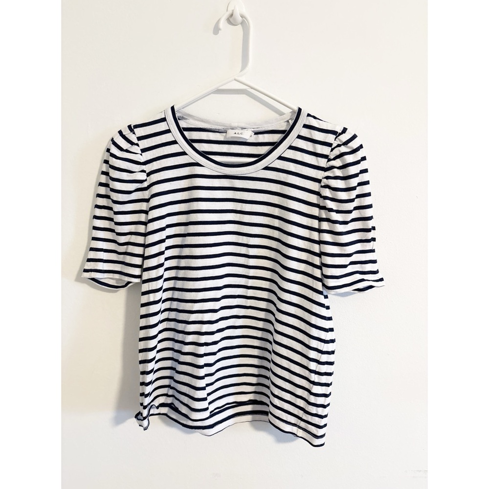 ALC‎ Striped Puff Sleeve Short Sleeve Tee